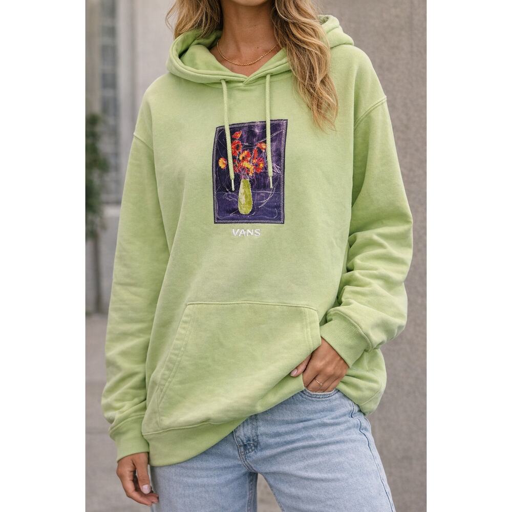 Vans Bright Bright Green Floral Graphic Hoodie Women’s Loose Fit Medium NWOT